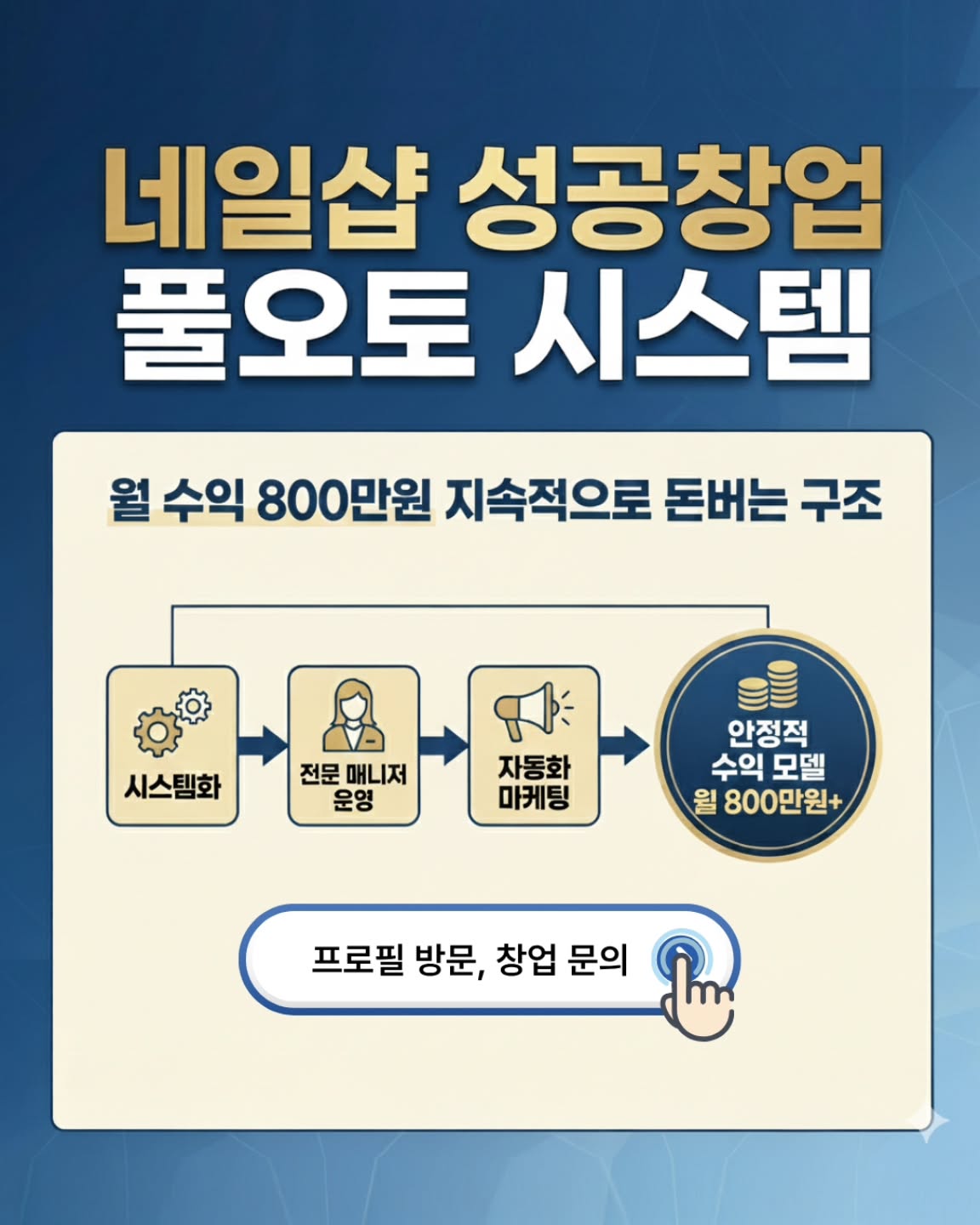 네일샵 창업 고민은 혼자하지 마세요!!
✔️ 1. 기술보다 ‘운영 구조’가 필요한 원장
✔️“왜 바쁜데 남는 게 없지?”라는 질문을 자주 하는 원장
✔️ 2. 직원 운영이 막막하고 혼자 다하는 원장
→ 번아웃 → 매출 정체 -> 폐업 고민
✔️ 직원 교육·관리 기준이 없는 상태에서 벗어나고 싶은 경우
✔️ 개인 브랜딩보다 ‘상위 브랜드’를 쓰고 싶은 원장
✔️ SNS·홍보를 혼자 끌고 가기 버거운 경우
✔️ 1인샵에서 확장을 고민 중인 원장
✔️ ‘현장 기술자’에서 ‘대표’로 역할 전환하고 싶은 원장
결국,,,,
⭕️장기적으로 매장을 자산화하고 싶은 원장⭕️
👇👇
‘잘하는 네일리스트’를
‘지속 가능한 네일샵 대표’로 만들기 위한 선택지입니다.
궁금한 사항은 프로필 창업문의 하세요 👆👆
▶️ 박경아 010 7541 8177
▶️ 양지연 010 5191 0075